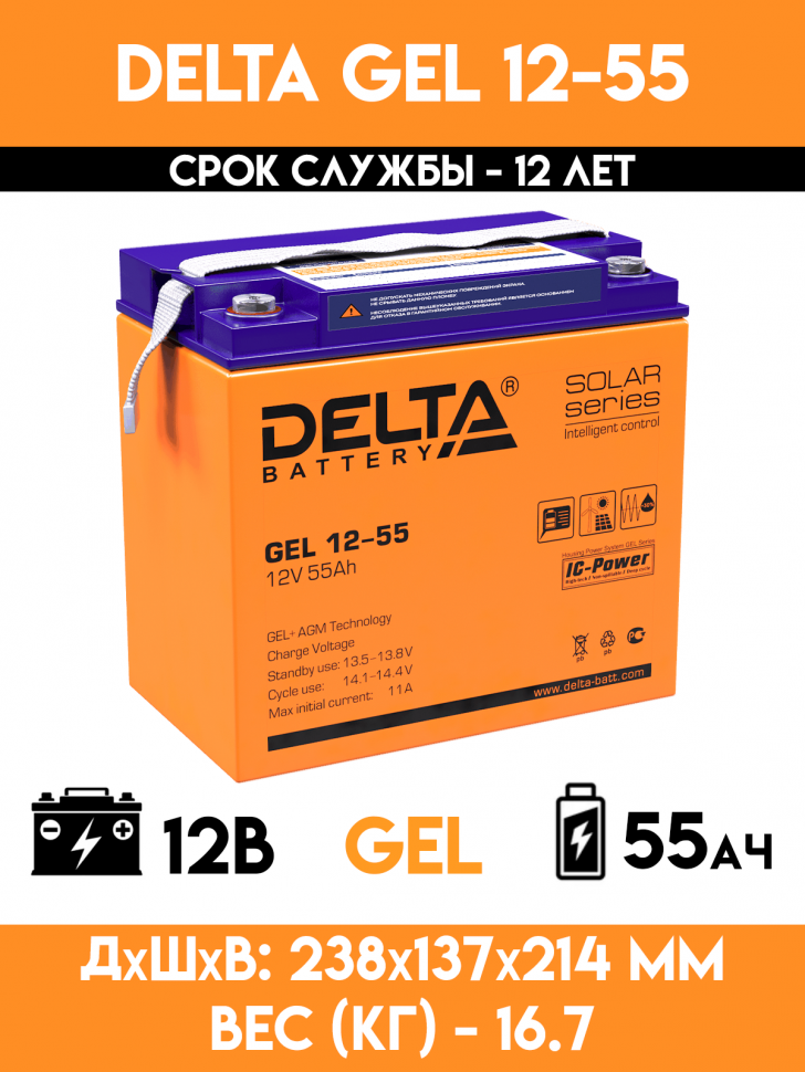 Аккумулятор DELTA GEL 12-55