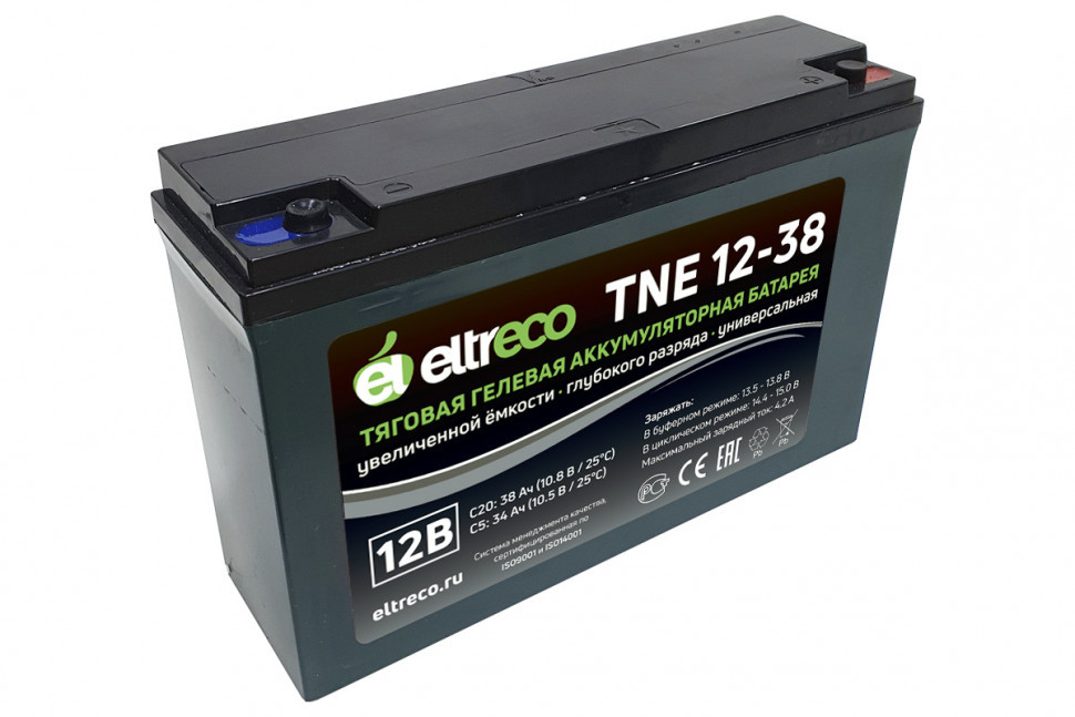 Тяговый гелевый аккумулятор Eltreco TNE12-38 - для инвалидных колясок/электротранспорта/велосипеда