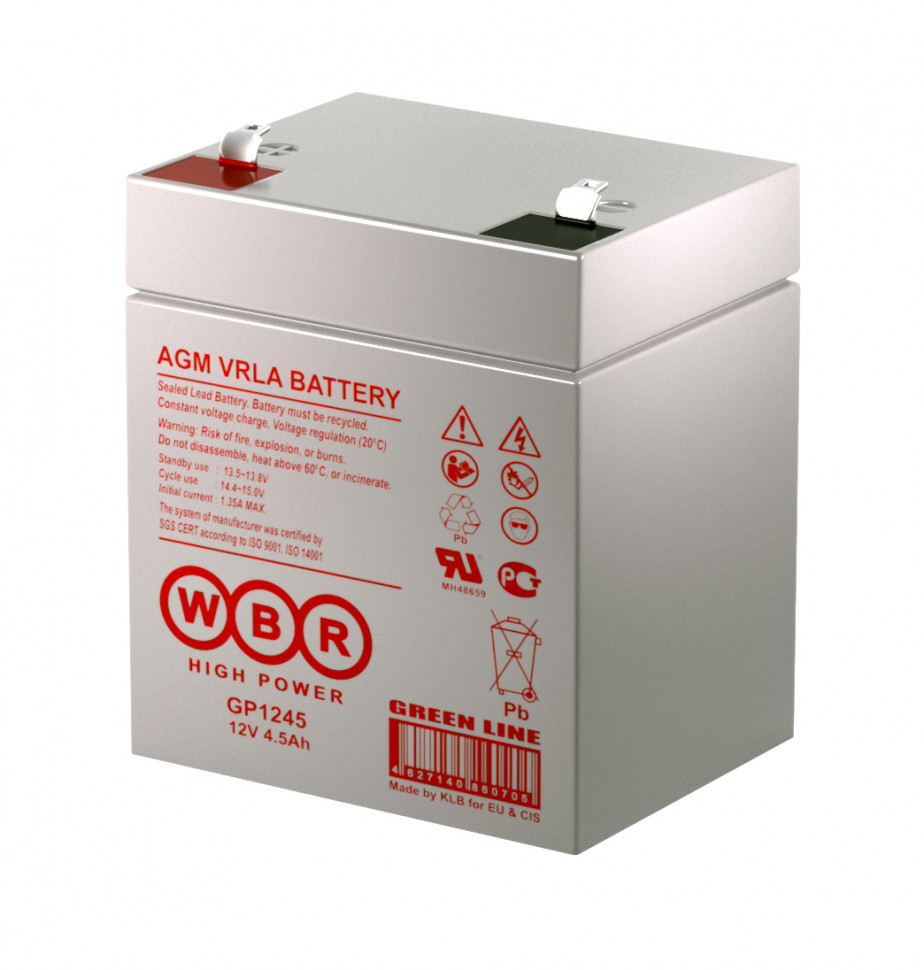 Аккумулятор/батарейка для ИБП (UPS) - WBR GP1245 (12 вольт 4.5 ач)