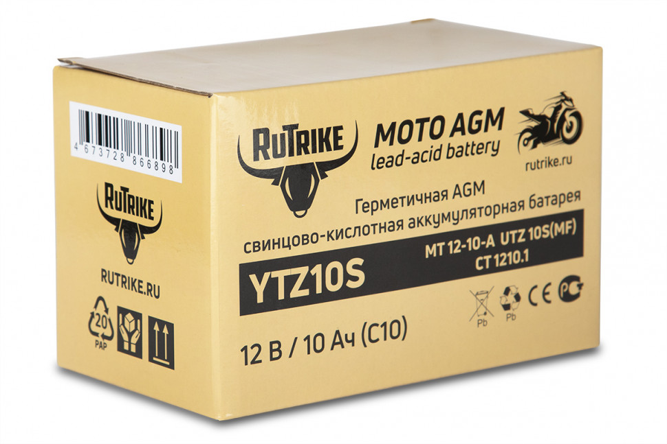 Аккумулятор стартерный мото Rutrike YTZ10S (12V/10Ah) (UTZ10S, CT 1210.1, MT 12-10-A)