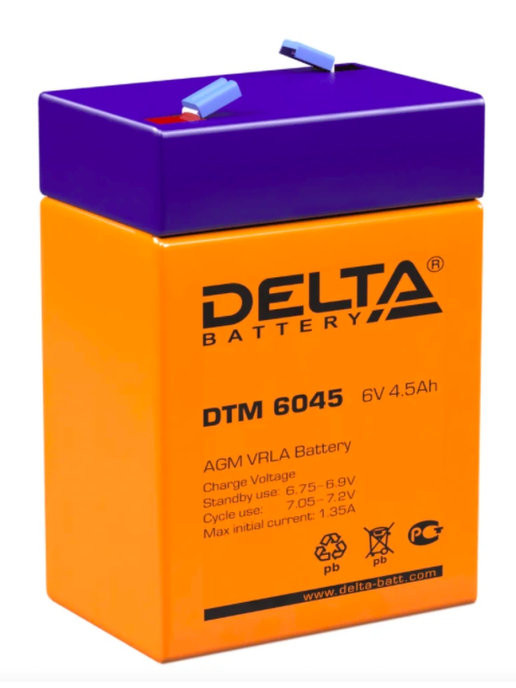 Аккумулятор для детской машинки DELTA DTM 6045 (6 вольт 4.5 ампер)