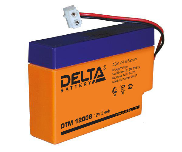 Аккумулятор/батарейка для ИБП (UPS) DELTA DTM 12008 (12 в-0.8 ач)