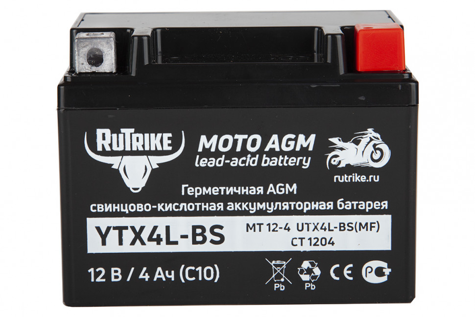 Аккумулятор стартерный мото Rutrike YTX4L-BS 